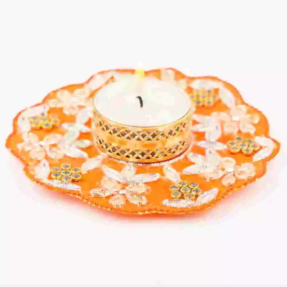 Handmade Floral Orange T-Light Candle Holder Online
